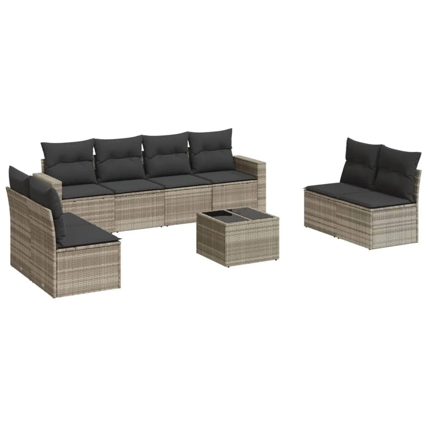 vidaXL 9-Tlg Garten-Sofagarnitur mit Kissen Hellgrau Poly Rattan 3251199 günstig online kaufen