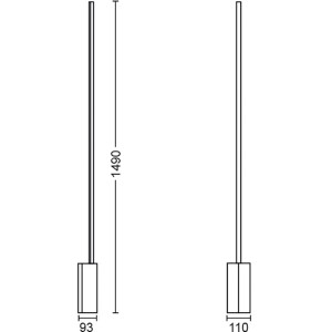 Abbildung der Philips Hue Gradient Signe Stehleuchte in Weiß mit Maßangaben.