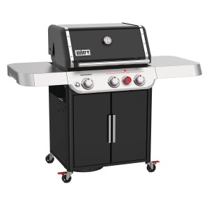 Weber Genesis E-325S Gasgrill, 3 Brenner, Sear Zone, schwarz. Grillwagen mit Seitentisch und Unterschrank.