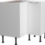 Optifit Arvid986 Eckunterschrank, 90x90 cm, weiß, mit Tür und schwarzen Füßen.