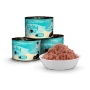 Lucky Lou Katzen-Nassfutter Kitten, Geflügel & Forelle, 200g Dosen und Schale mit Futter.