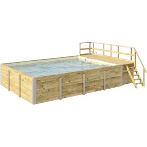 Weka Holzpool mit Sonnendeck und Technikraum, kesseldruckimprägniert, Sand Mix.