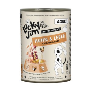 Lucky Jim Hunde-Nassfutter Adult Huhn & Leber, 400g Dose. Alleinfutter für ausgewachsene Hunde.