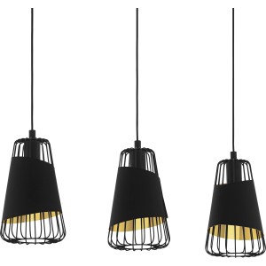 Eglo Austell Pendelleuchte, 3-flammig, schwarz-gold. Stahl und Textil für E27 Leuchtmittel.