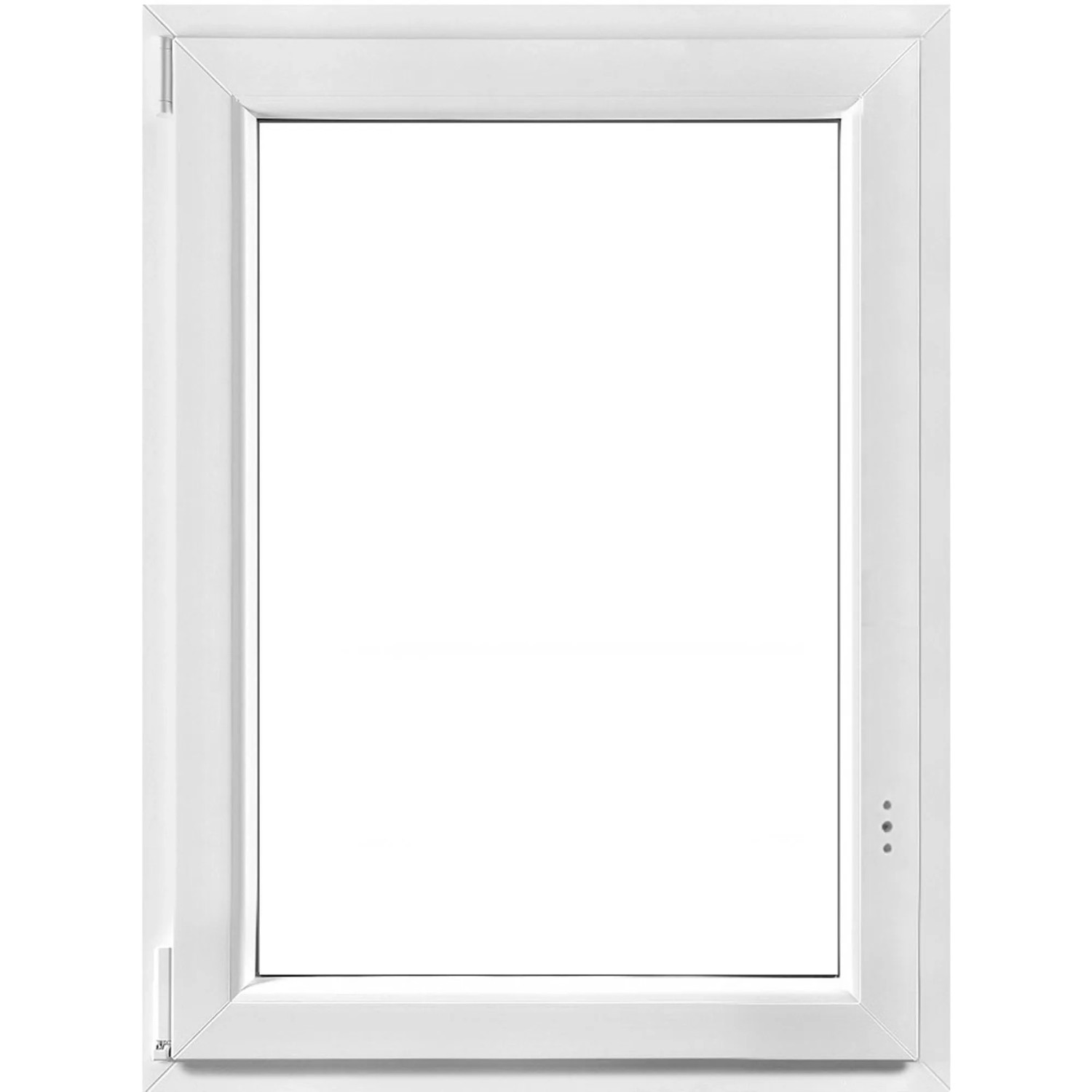 Weißes Kunststofffenster, 60x90 cm, 3-fach Verglasung, links angeschlagen.