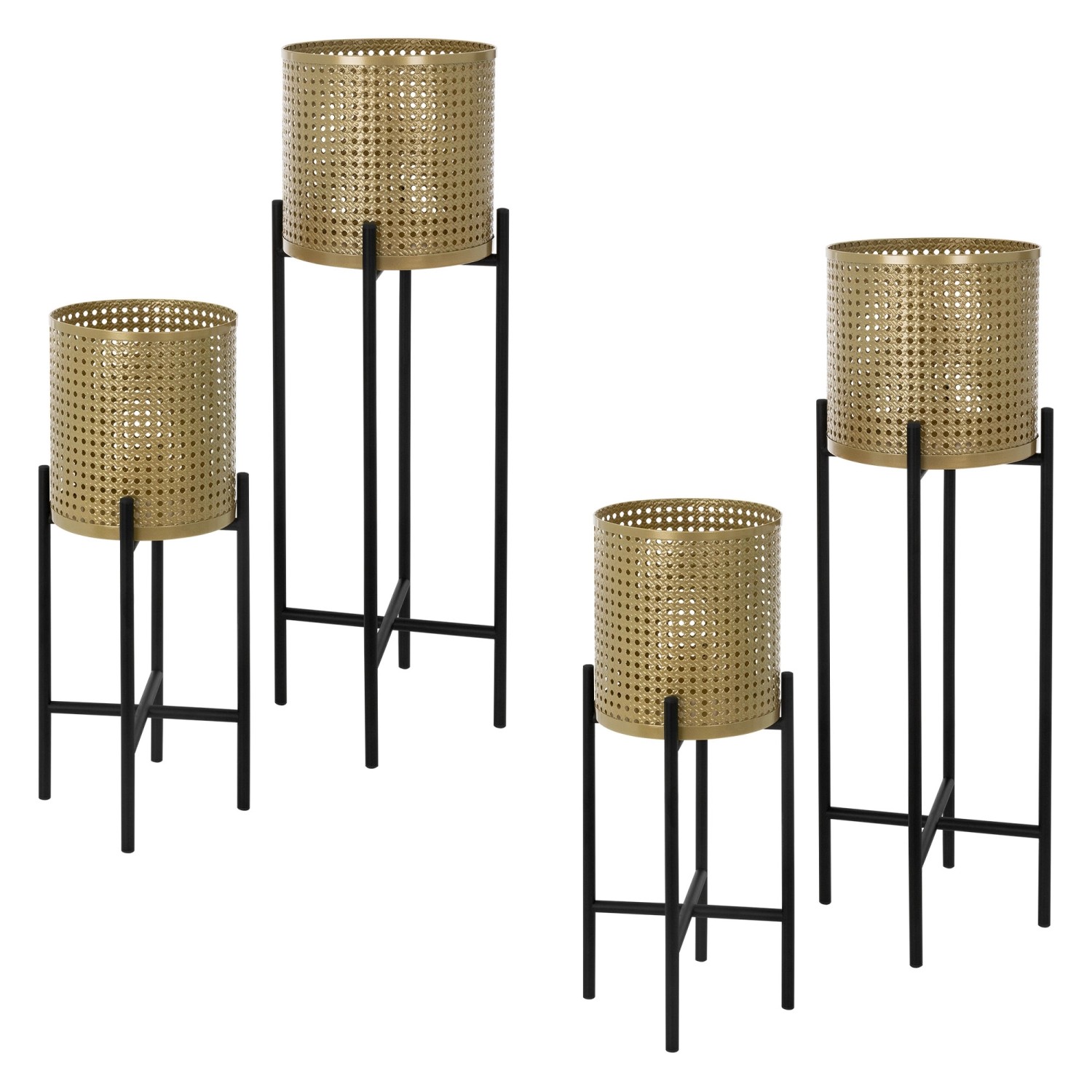 ML-Design Blumenständer 4Er Set Schwarz-Gold 17x17x55cm 19x19x75,5 cm aus S günstig online kaufen