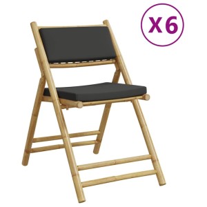vidaXL Bistrostühle 6 Stk Klappbar mit Dunkelgrauen Kissen Bambus 3208926