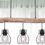 Globo Pendelleuchte Mina mit Holzbalken und 5 schwarzen Lampenschirmen.