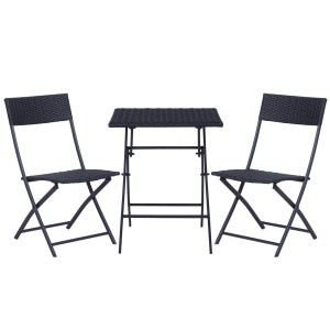 Outsunny Bistroset, 3-teilig, Polyrattan Balkonmöbel Set in Schwarz.