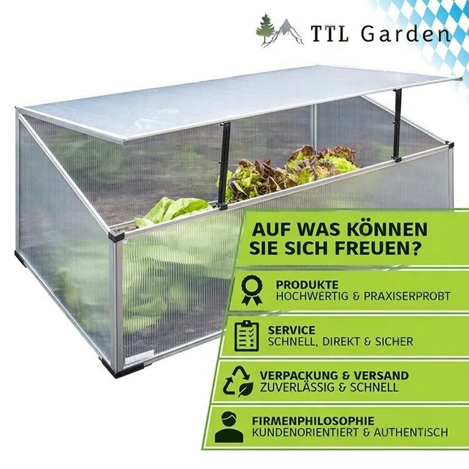 TTL Garden Frühbeet-Aufsatz aus Aluminium für Hochbeete, mit Polycarbonatplatten. Ideal für die Pflanzenanzucht.