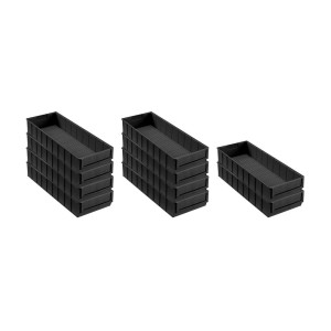 PROREGAL SparSet: 10 leitfähige, schwarze Industrieboxen, 6 Liter, für Aufbewahrungssysteme.