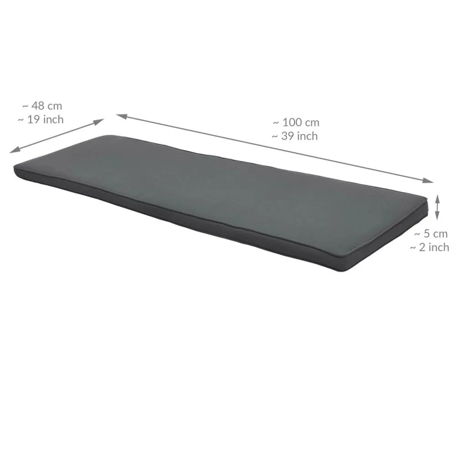 Graphitgraue Beautissu Loft BK Bankauflage 100x48x5cm. Rechteckiges Gartenbankkissen.