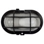 Schwarze e2 elektro LED-Ovalleuchte mit Kunststoffkorb, 18,5x12,5x11 cm, für Keller und Außenbereich.