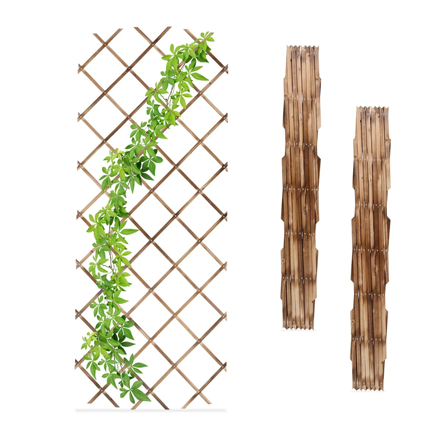 Relaxdays Rankgitter Tannenholz Geflammt Ausziehbar 3er Set 180 cm x 90 cm x 1 cm