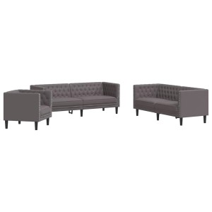 vidaXL 3-Tlg Chesterfield-Sofa-Set Grau Kunstleder 3209270