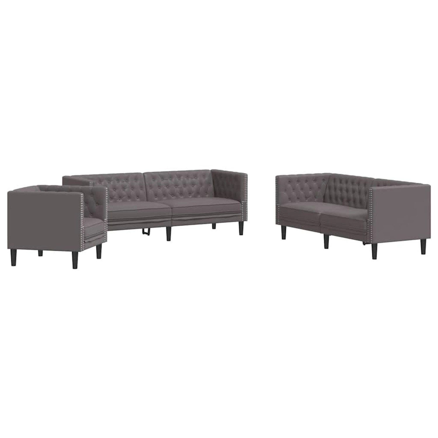 vidaXL 3-Tlg Chesterfield-Sofa-Set Grau Kunstleder 3209270 günstig online kaufen