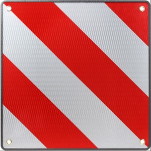 Calima Warntafel 2in1 für Wohnmobil, Wohnwagen und Anhänger mit rot-weißen Streifen und Ösen.