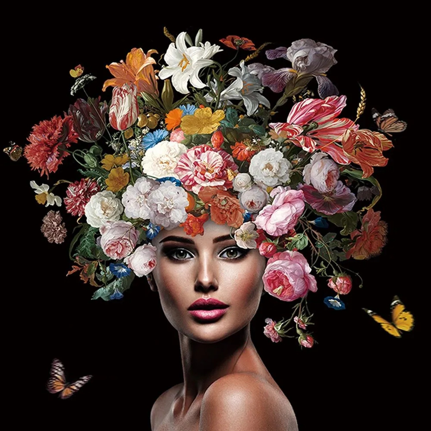 Art Universe Glasbilder Schönheit mit Blumen 100 x 100 cm