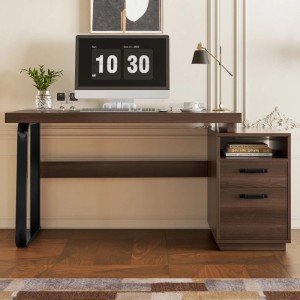 PXloue Schreibtisch 135 x 54 cm Bürotisch mit Schublade Ordnerauszug Stahlrohr Braun