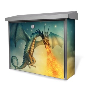 Banjado Edelstahl Briefkasten mit Drachen Motiv, 38.5x31.5x12cm, ohne Zeitungsfach.