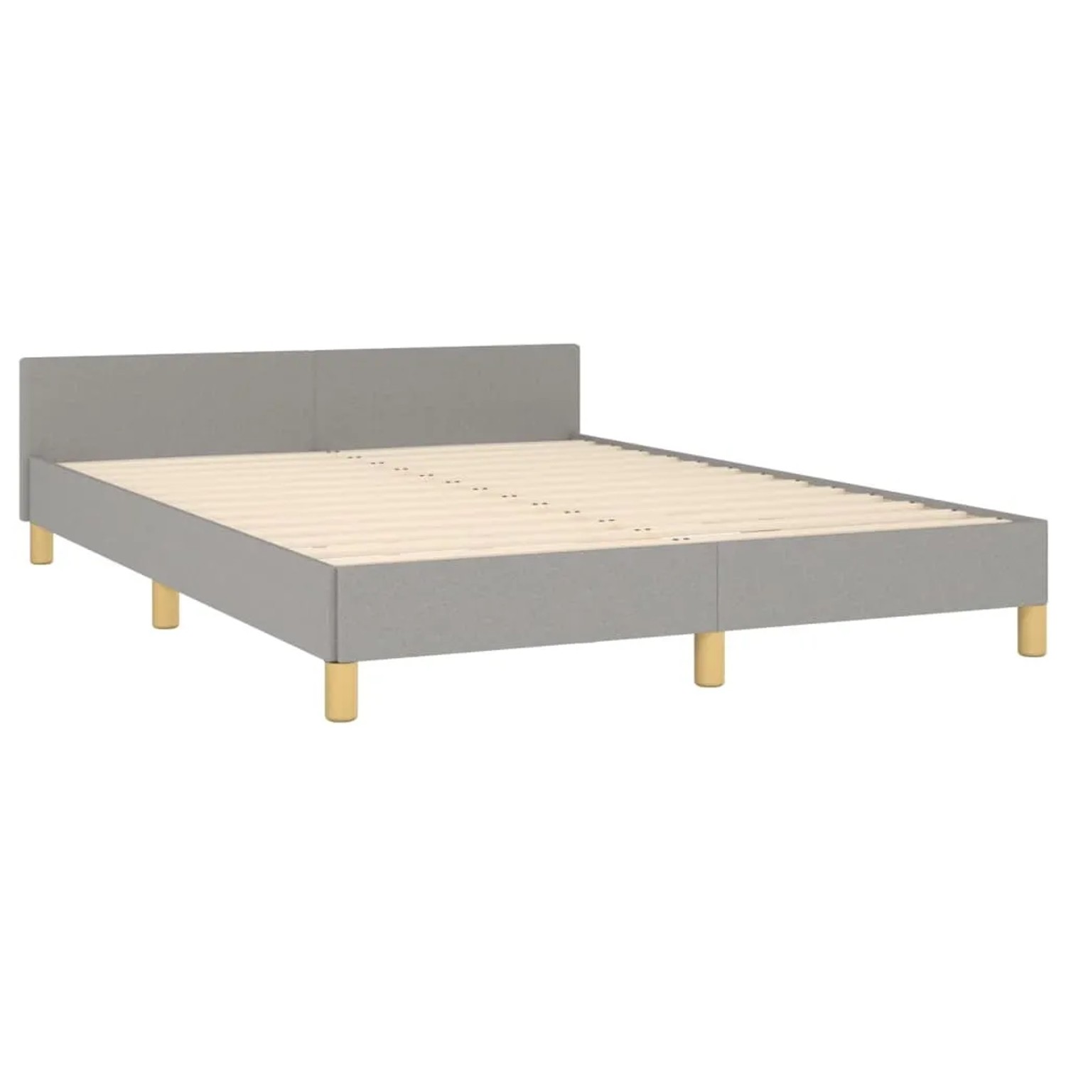 Hellgraues Stoff-Bettgestell 140x190 cm mit Kopfteil für Schlafzimmer.