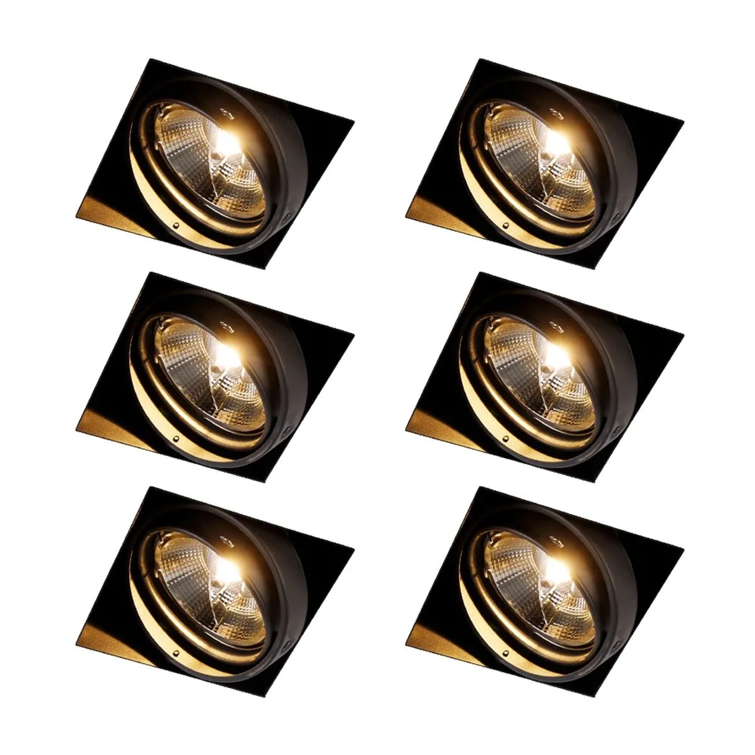 QAZQA Set mit 6 Einbaustrahlern Schwarz GU10 AR111 Trimless Oneon