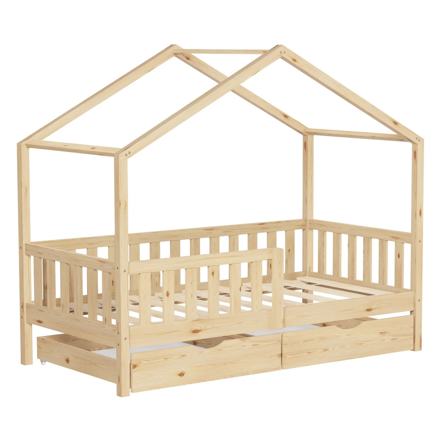 ML-Design Hausbett 80x160 cm Natur Kiefernholz mit 2 Schubladen