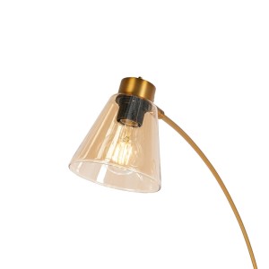 Detailaufnahme: QAZQA Bogenlampe Nina, Bronze, Marmor, Braunglas, 3 Lichter.
