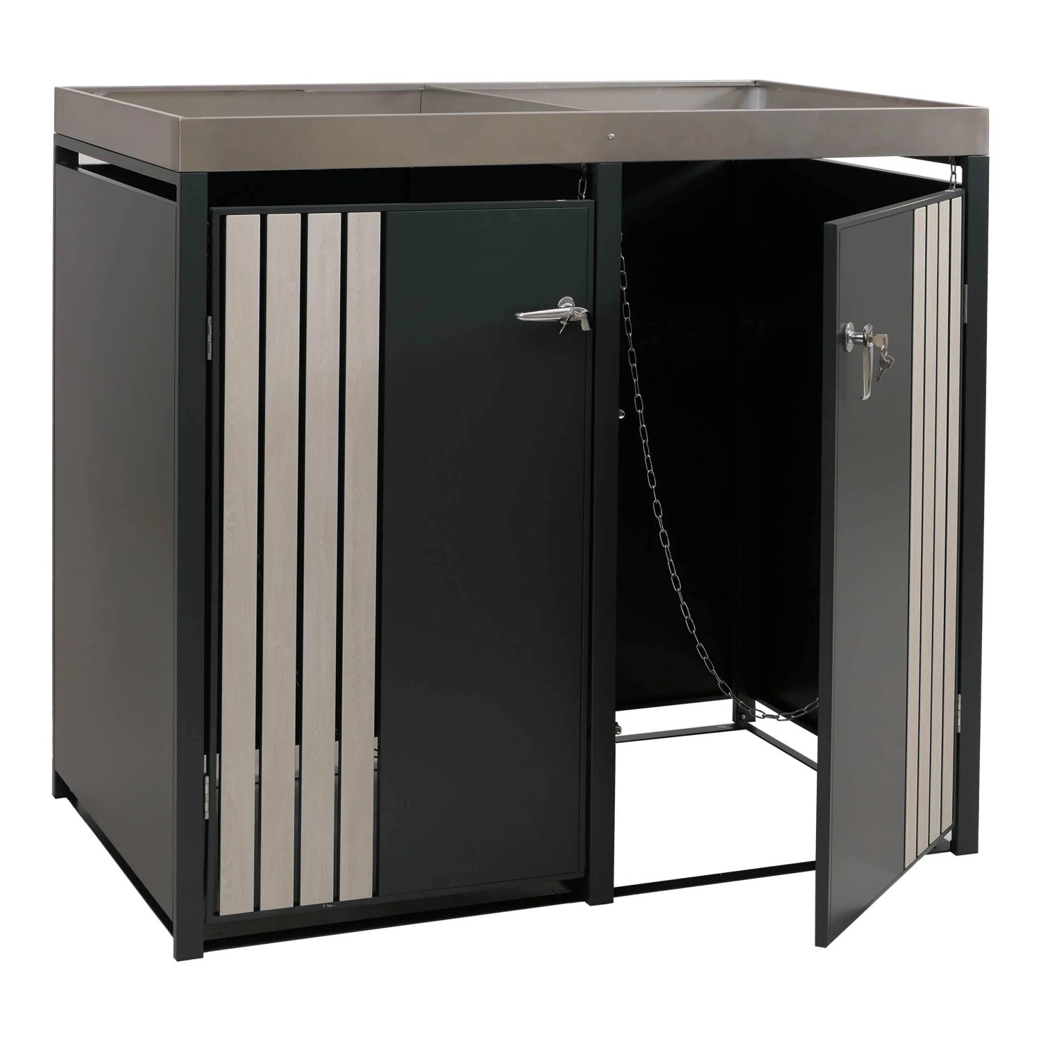 MCW 2er-Mülltonnenverkleidung O67 Anthrazit Holzoptik Hell 125x132x84cm
