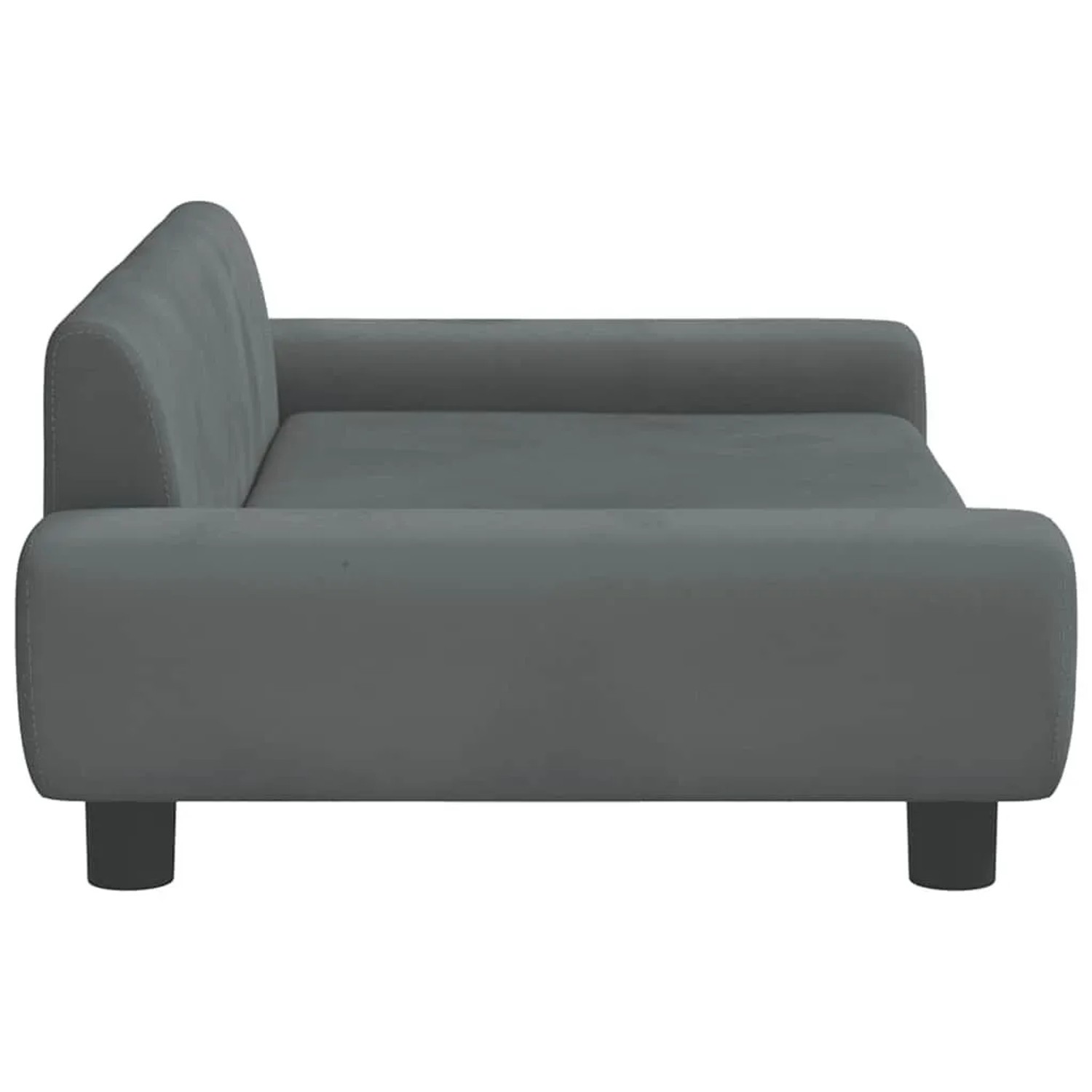 Dunkelgraues vidaXL Hundebett (100x54x33 cm) aus Samt, Seitenansicht.