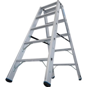 Krause Doppelleiter Stabilo mit 2x5 Stufen, belastbar bis 225 kg, für sicheren Stand.