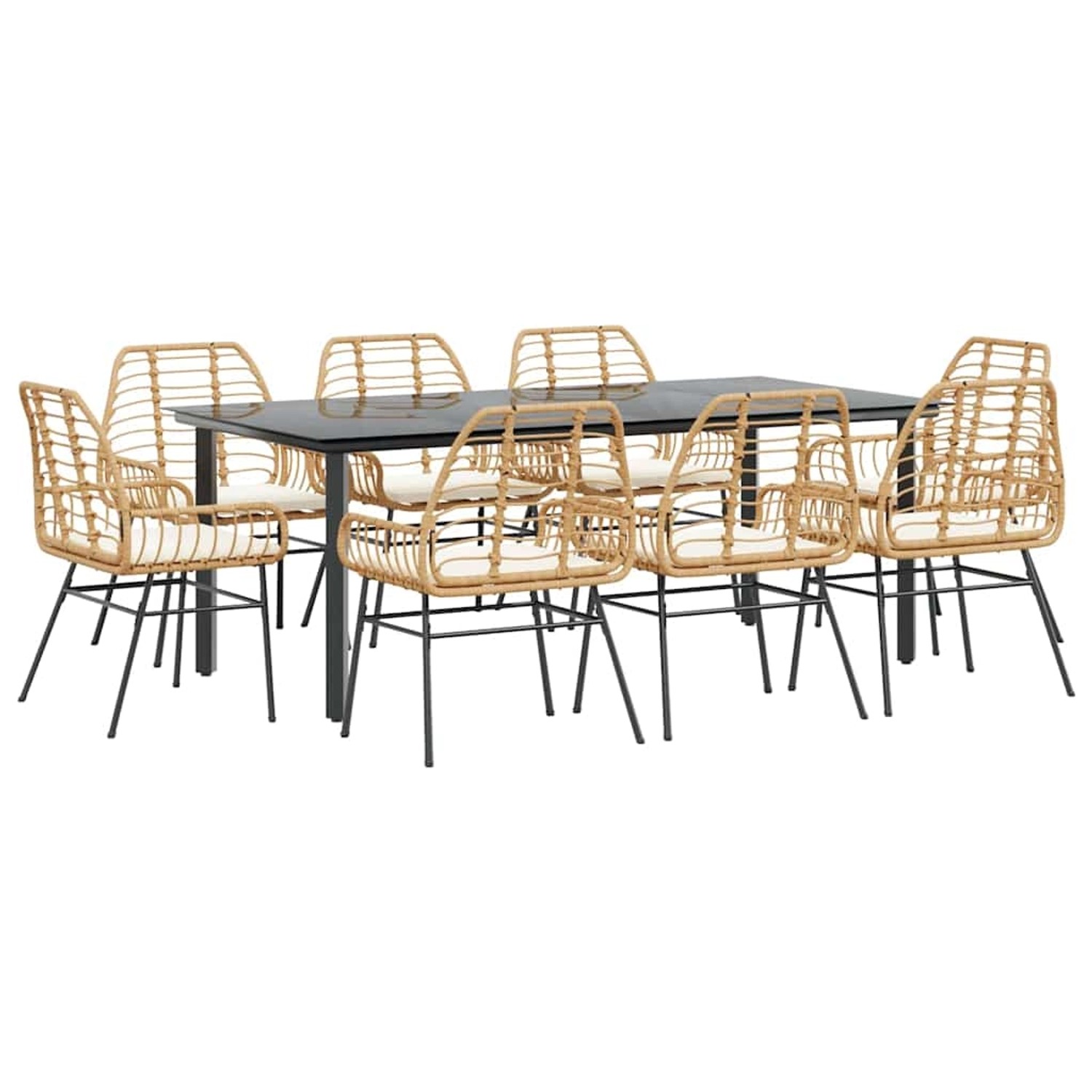 vidaXL 9-Tlg Garten-Essgruppe mit Kissen Braun Poly Rattan Glas 3334561 günstig online kaufen