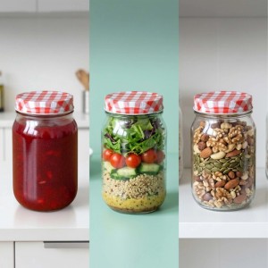 Relaxdays Einmachgläser 12er Set Glas Stahl Transparent Rot Weiß Twist-Off Luftdicht 12,5 cm x ø 7,5 cm 400 ml