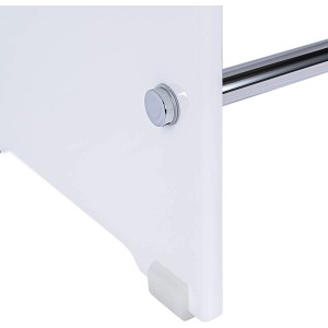 Detailaufnahme: Weißer Schulte Duschsitz aus Acryl, Badhocker mit Chromstrebe und Gummifuß.