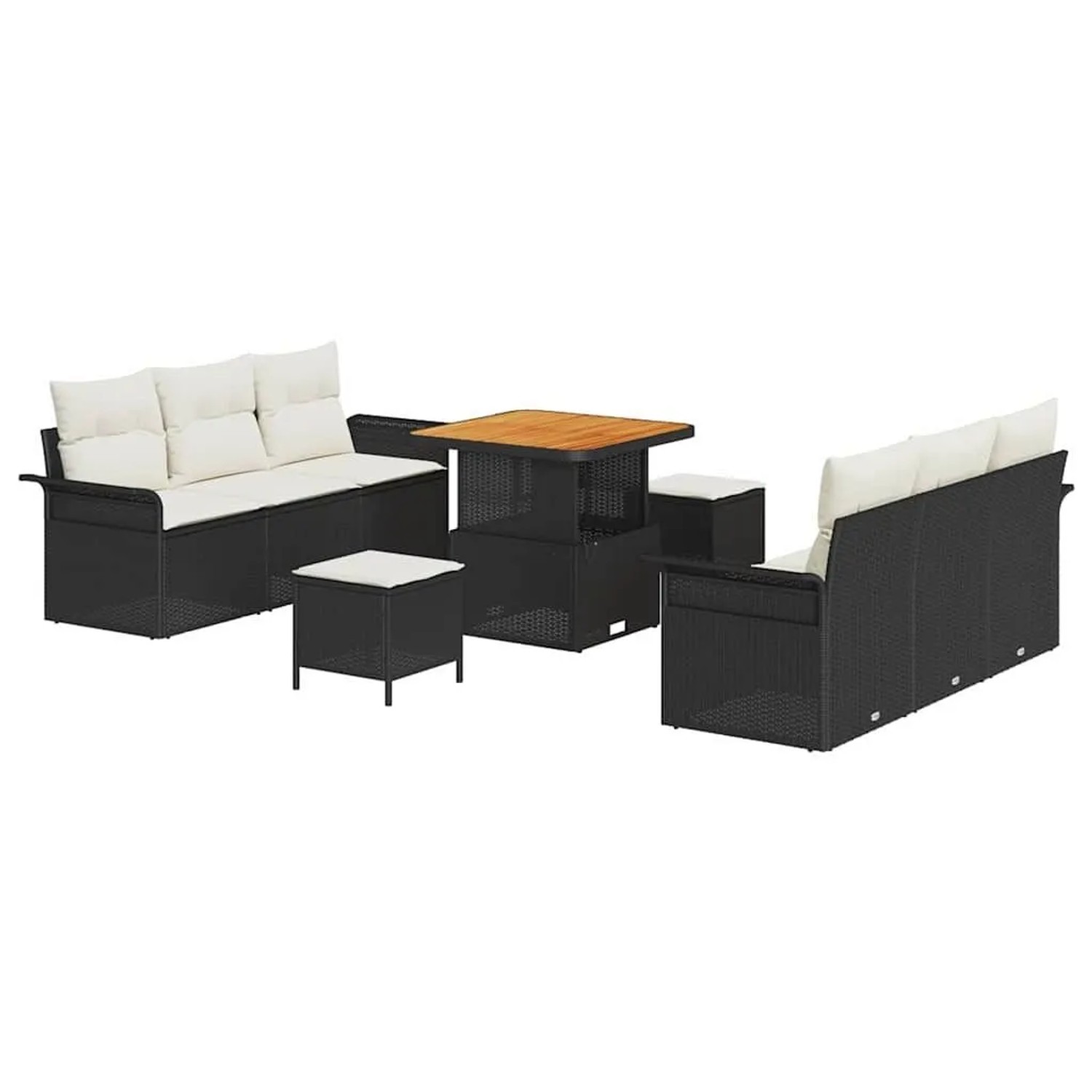 vidaXL Garten-Sofa-Set mit Kissen mit Speicher 9-Tlg Schwarz und Creme 3364035