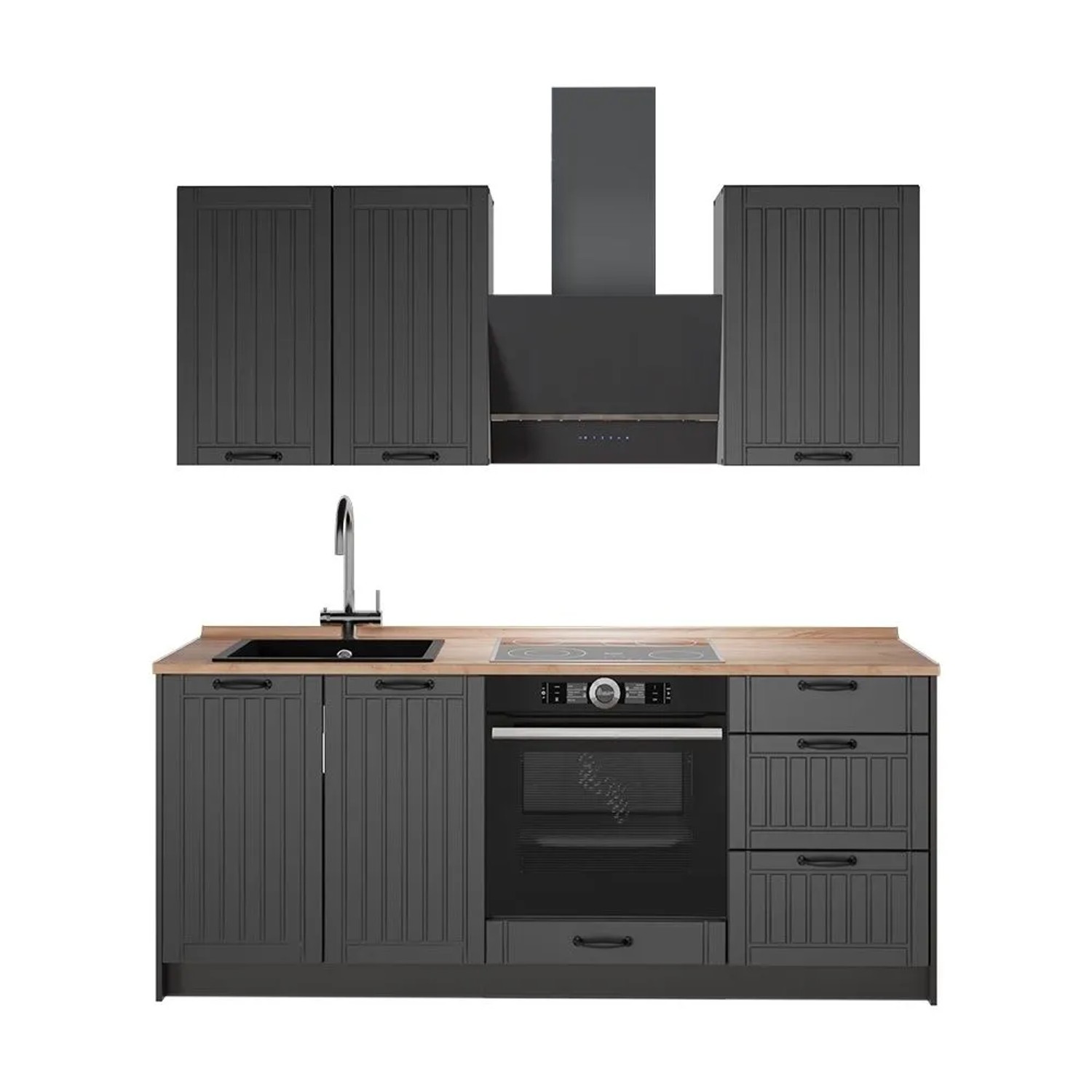 Vicco Singleküche Fame-Line Dunkelgrau/Anthrazit 190 x 82 AP Eiche Art Nr 64848