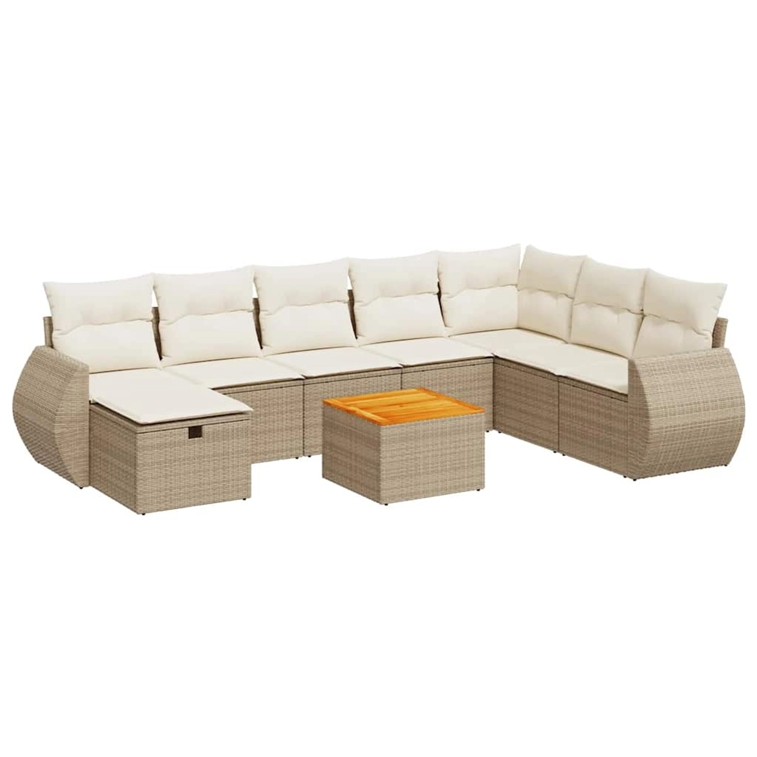 vidaXL 9-Tlg Garten-Sofagarnitur mit Kissen Beige Poly Rattan 3325859