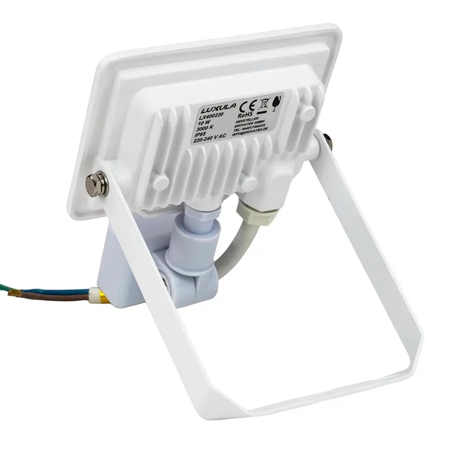 Weißer LUXULA LED Strahler 10W mit Bewegungsmelder, Rückansicht.