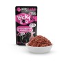 Lucky Lou Katzen-Nassfutter SuperMono Lamm, 125g Packung und Schale mit Futter.