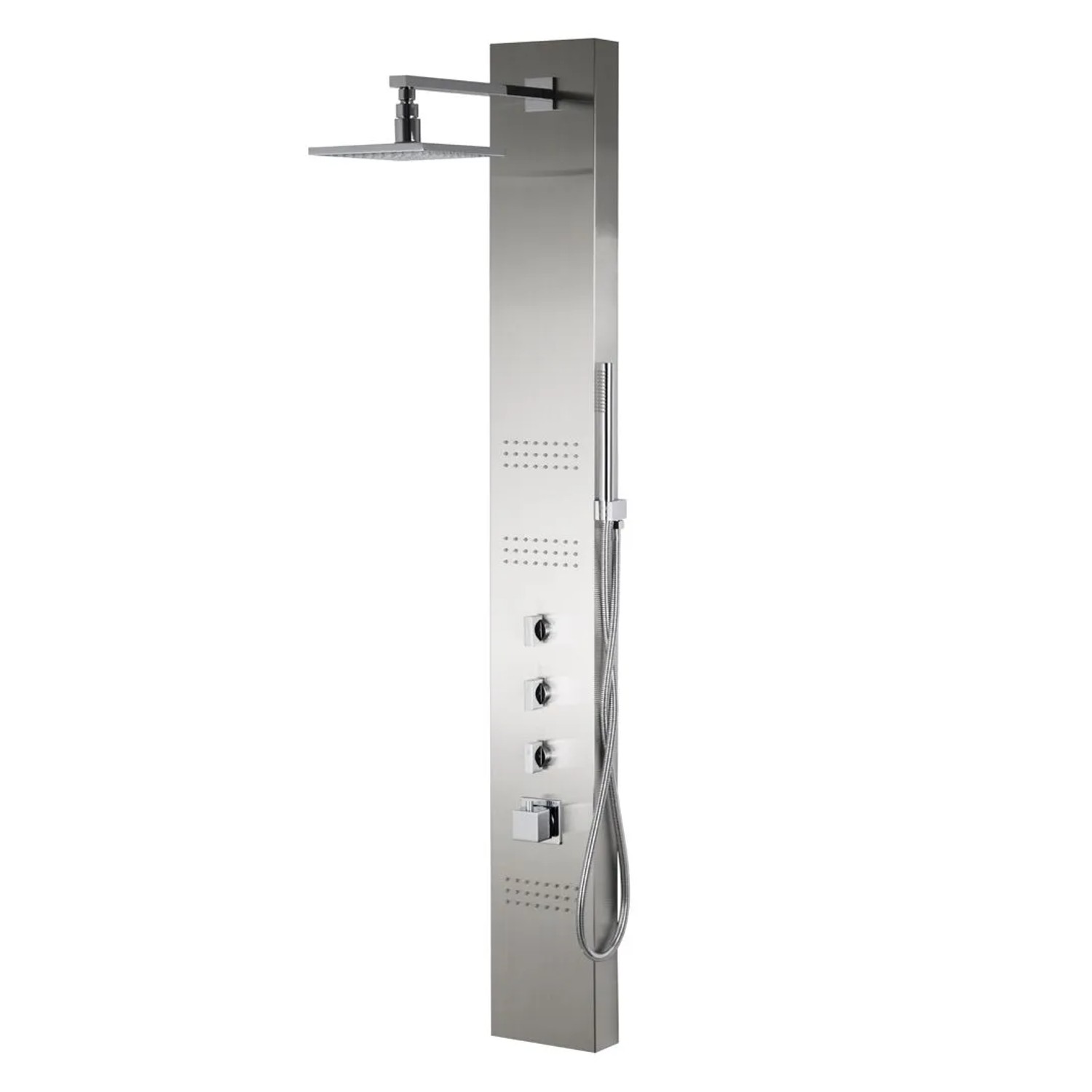 KOLMAN Duschpaneel Thermostatisch Edelstahl Massage Wasserfall mit Kopfbrause in Stahl