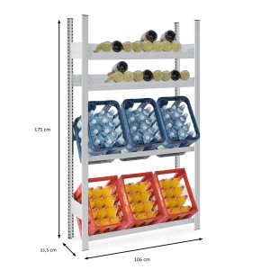 PROREGAL Weinregal Chiemsee Vino mit Getränkekisten und Weinflaschen in Lichtgrau.
