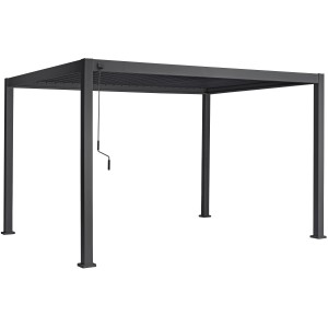 Bizzotto Pergola Ocean, anthrazit, 400x300 cm, mit Lamellendach und Handkurbel.
