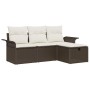 Braunes 4-tlg. vidaXL Garten-Sofa-Set aus Poly Rattan mit Kissen und Stauraum.