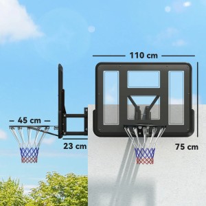 SPORTNOW Basketballkorb Stahl, hochfester Kunststoff, schwarz, mit Maßangaben.