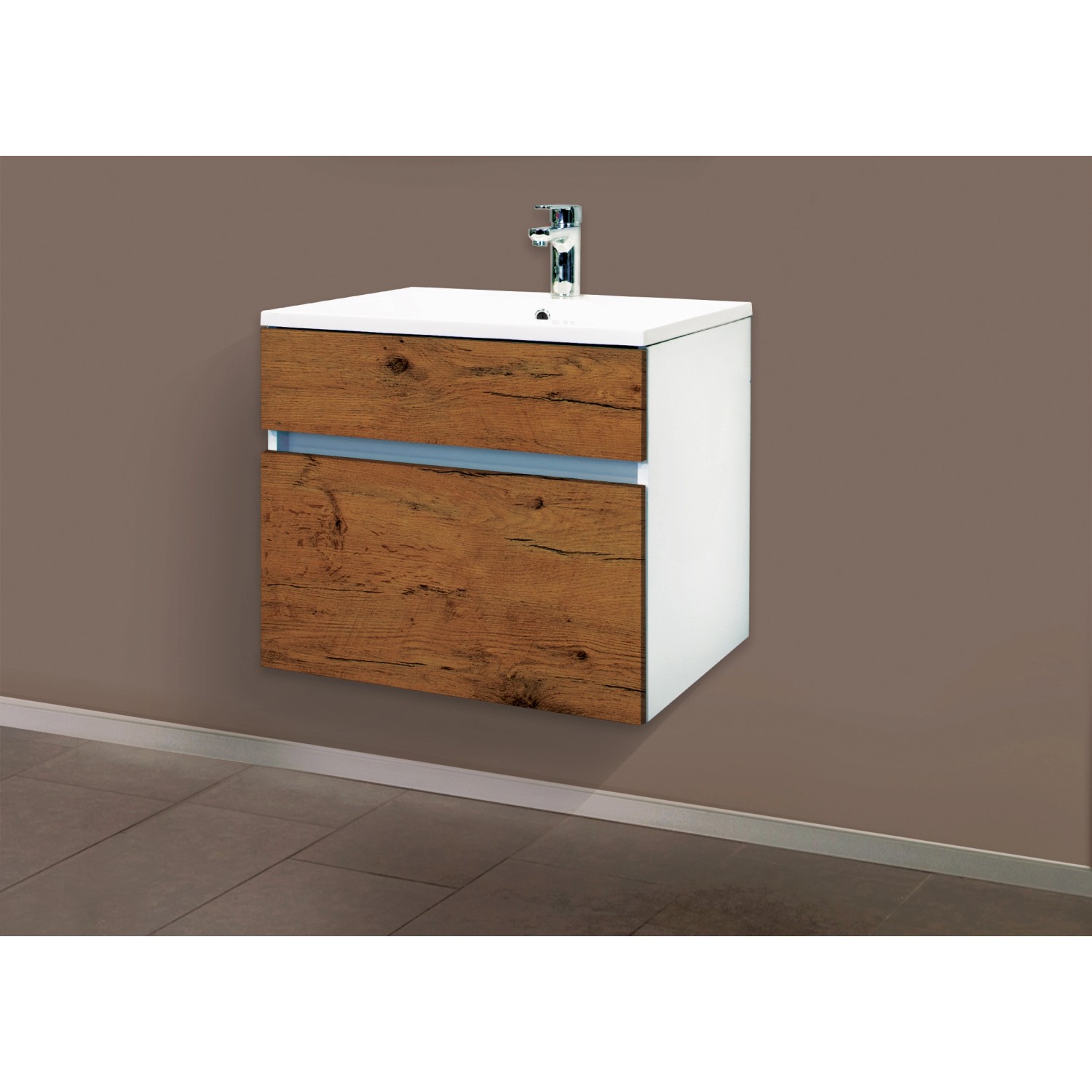 Sanotechnik Waschbeckenunterschrank 60 cm Stella Eiche Antik-Weiß