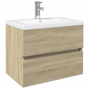 vidaXL Badmöbel-Set, 2-teilig, Sonoma Eiche, mit Keramikwaschbecken und Armatur.