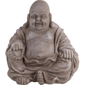Sitzender Buddha, 43 cm, grau, aus Polystone, für die Gartendekoration.