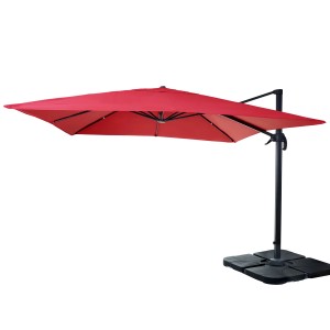 Roter MCW Ampelschirm 3x3m mit Stahlgestell und Ständer für den Garten.