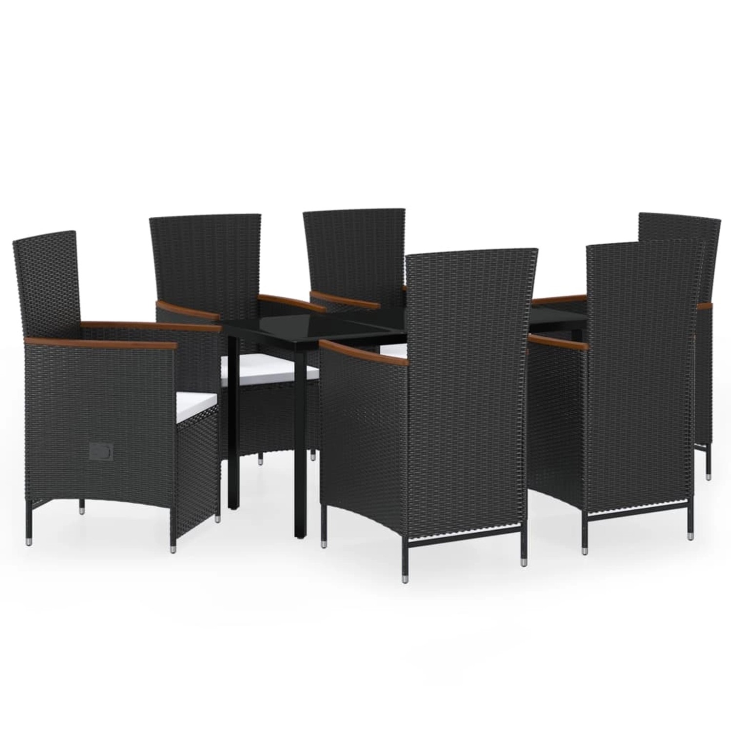 vidaXL 7-Tlg Garten-Essgruppe mit Kissen Schwarz 3099461