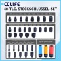CCLIFE 40-tlg. Schlagschrauber Nüsse Set 1/2 Zoll: E-Profil, kurze & lange Stecknüsse, farbige Radnüsse.